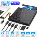 Portable DVD Player 7 in 1 External CD/DVD Drive USB 3.0 Type C CD Burner External Disk Drive for Desktop Mac Windows Linux