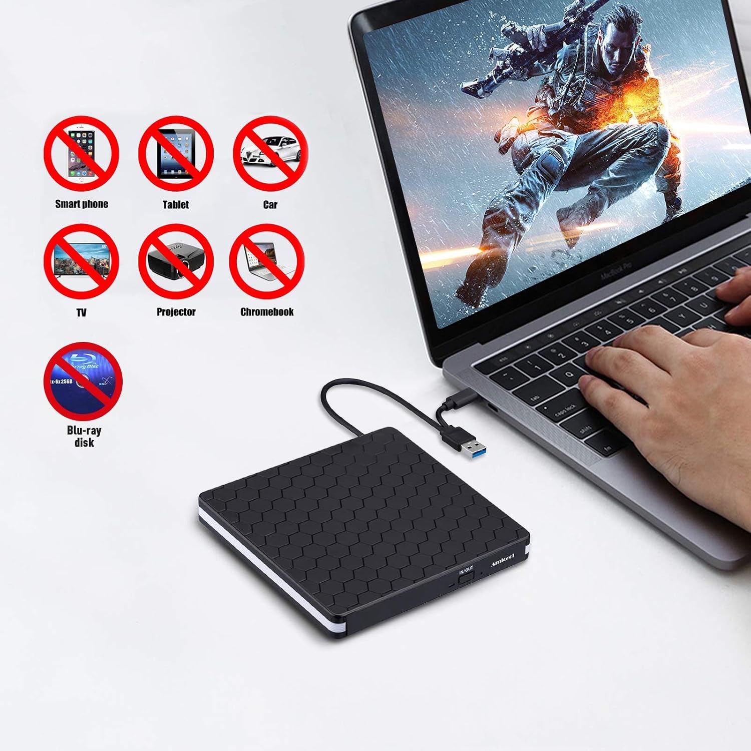 External DVD Drive,Usb 3.0 Type-C CD DVD +/-RW Optical Drive USB C Burner Slim CD/DVD ROM Rewriter Writer Reader Portable for PC Laptop Desktop Macbook Mac Windows 7/8.1/10 Linux OS Apple