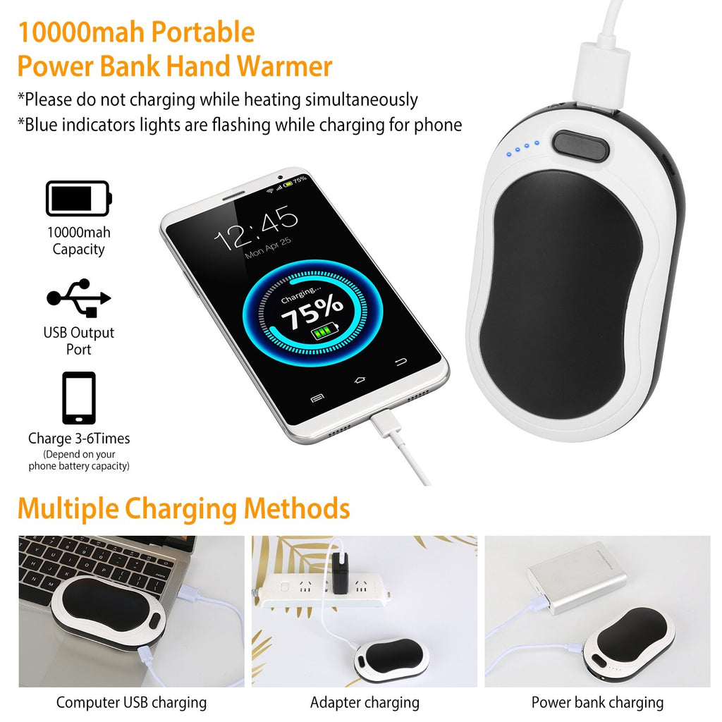 10000Mah Rechargeable Hand Warmer USB Power Bank Electric Heater Pocket Warmers