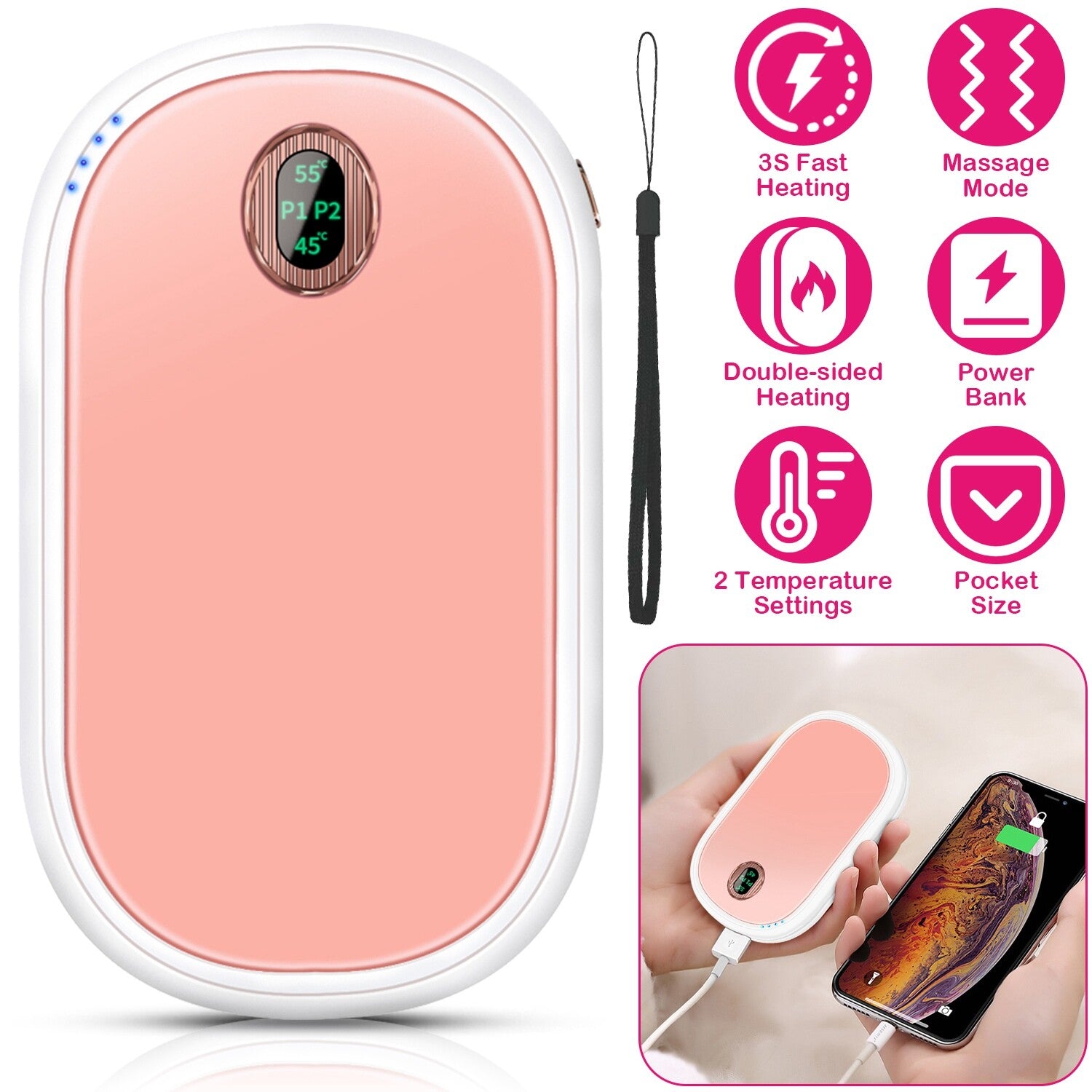 10000Mah Rechargeable Hand Warmer USB Power Bank Electric Heater Pocket Warmers