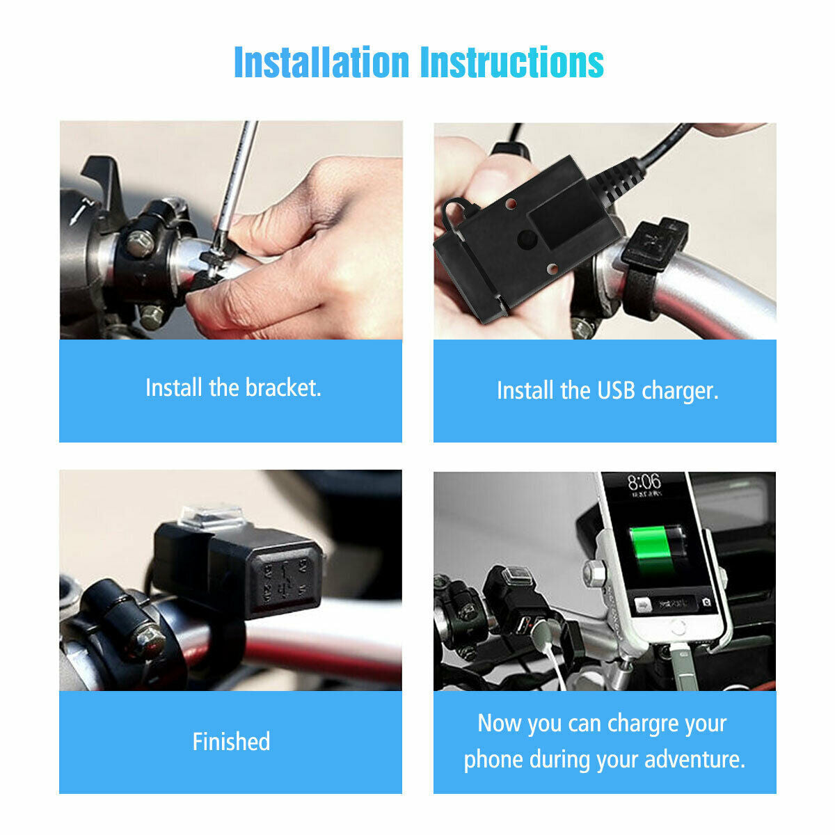 Waterproof Motorcycle Handlebar USB Port Phone Charger Cigarettes Lighter Socket