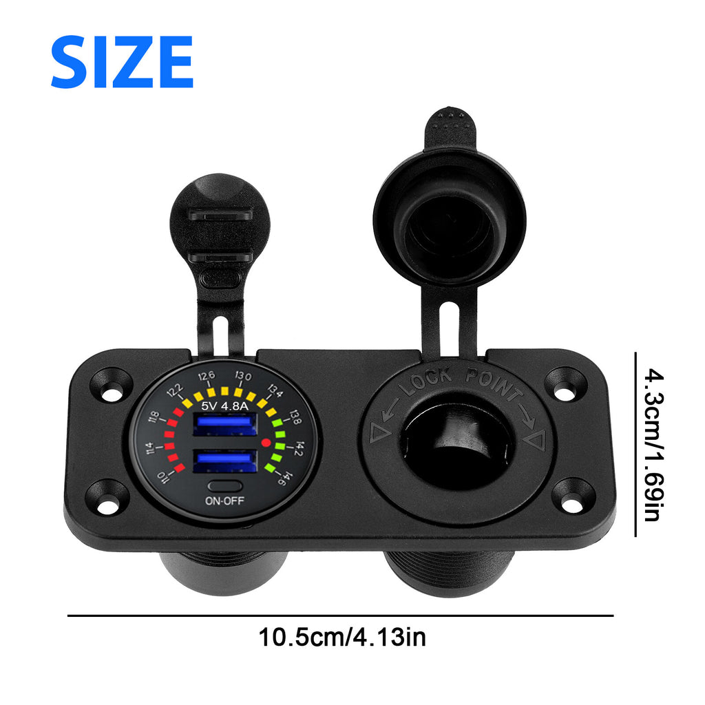 12V/24V Dual USB Car Fast Charger Socket Power Outlet Voltmeter Boat Marine RV