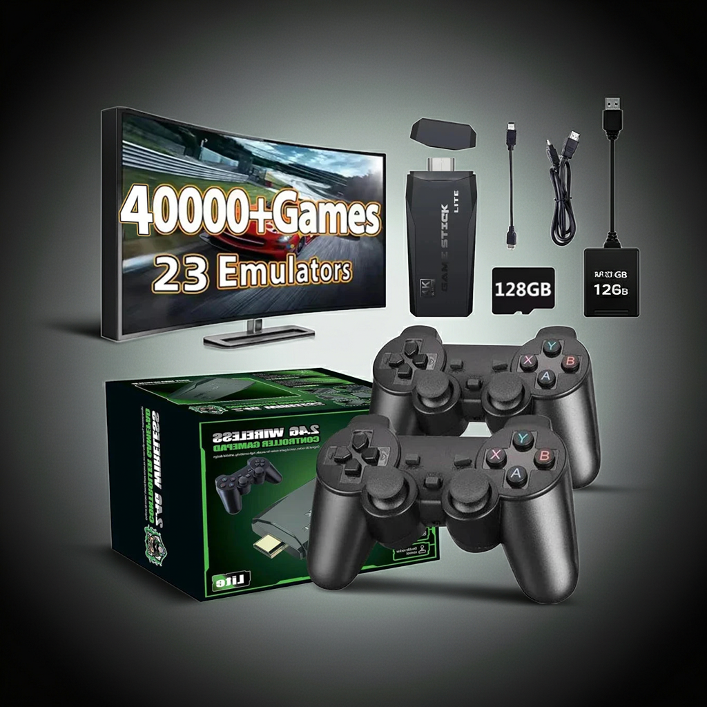 M8 4K Mini Game Stick 40000 Games Built-in with Twin 2.4G Wireless Controllers Video Game Console