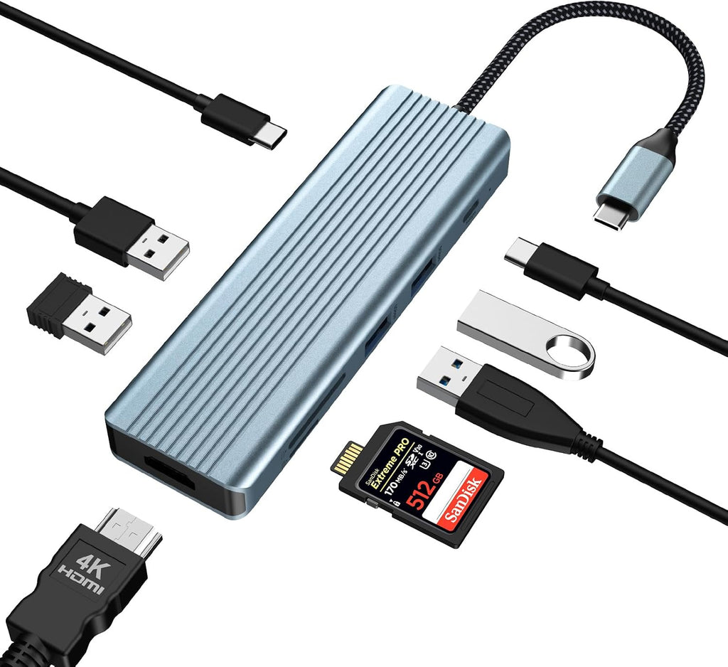 9 in 1 USB C Hub,  USB C Docking Station, 4K@30Hz HDMI, USB 3.0 X 3, USB C 3.0 Data, USB 2.0, 100W Power Delivery, SD/TF Card Reader, Compatible with Laptop and Other Type C Devices