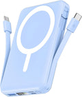 for Magsafe Battery Pack, 10000Mah Magnetic Power Bank Built-In Double USB C Cables 20W PD Fast Charging LED Display Wireless Portable Charger for Iphone 17/16/15/14/13/12 Series-Sierra Blue