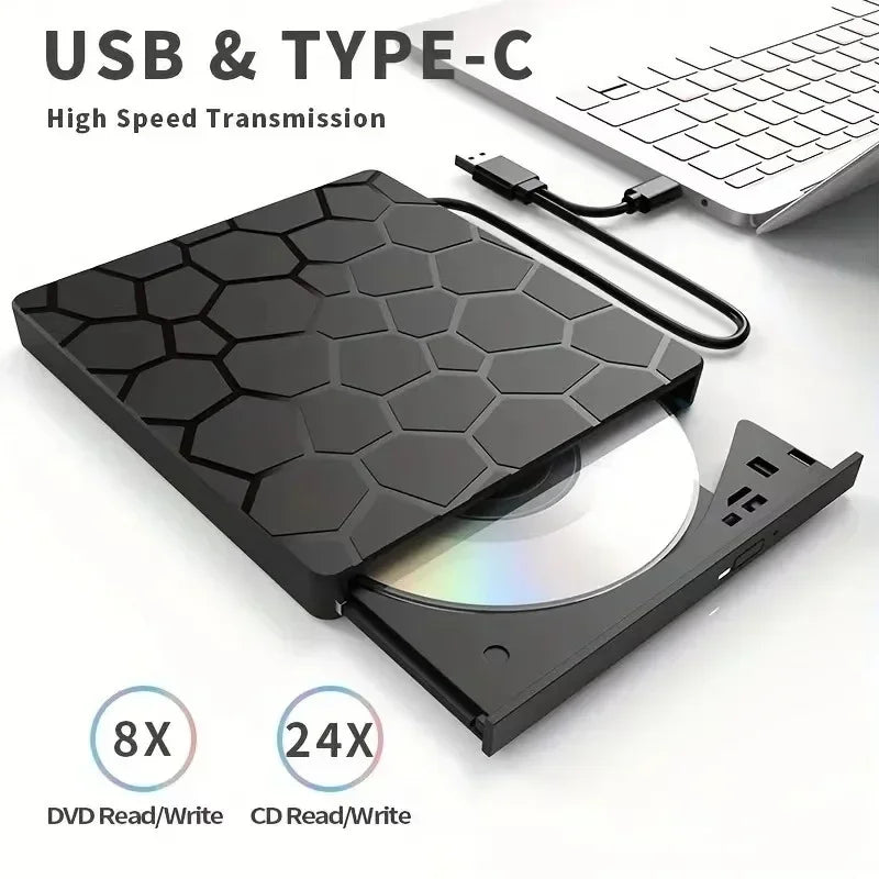 Portable DVD Player 7 in 1 External CD/DVD Drive USB 3.0 Type C CD Burner External Disk Drive for Desktop Mac Windows Linux