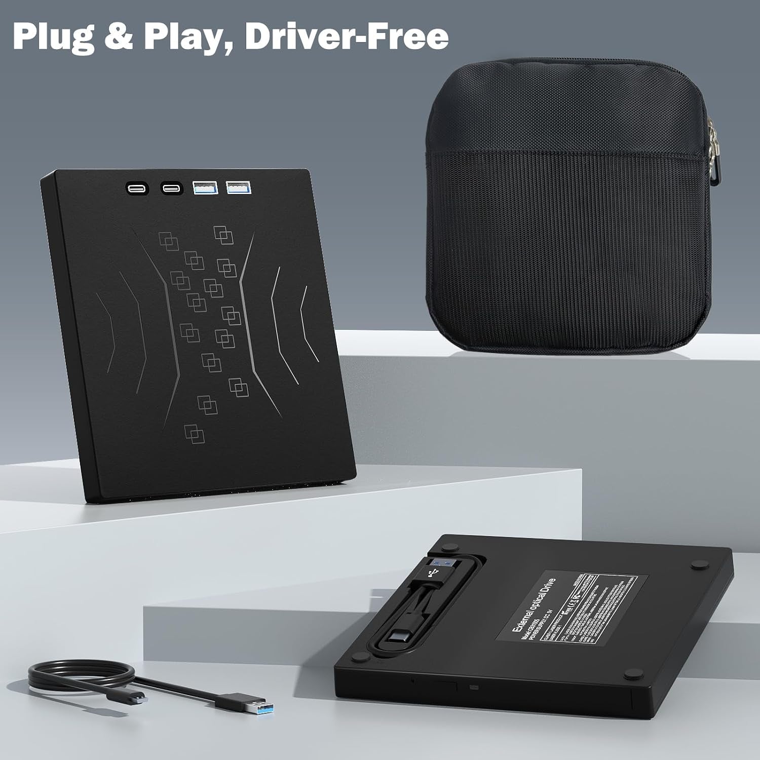 7 in 1 External CD/DVD Drive for Laptop, USB 3.0 & Type-C & 2 TF/SD | Portable CD DVD +/-RW Disk Drive, DVD Player Burner Reader Writer for Laptop Desktop PC Windows 11/10/8/7/XP Mac Linux (Bag)