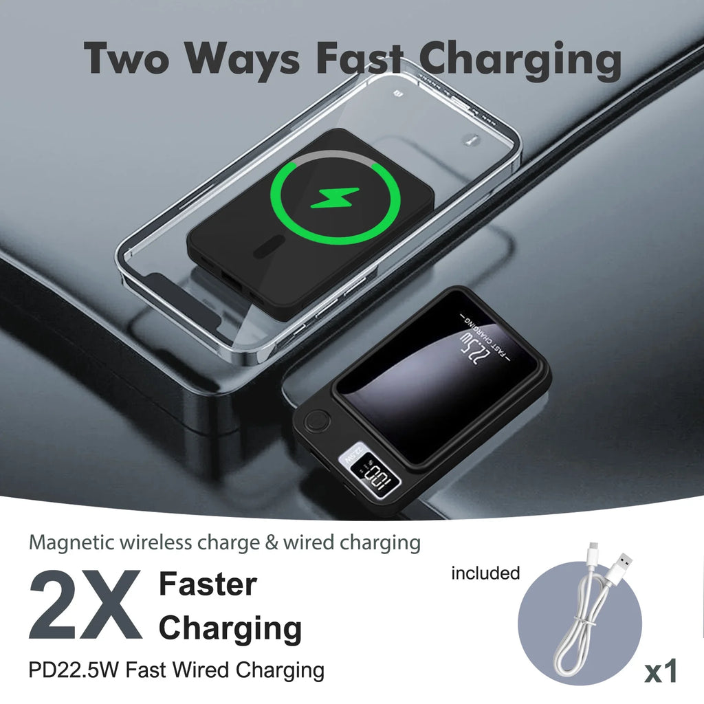 Power Bank,10000Mah Wireless Portable Charger with LED Power Display,22.5W Magnetic Power Bank Compatible with Iphone 8 and above Series,Black