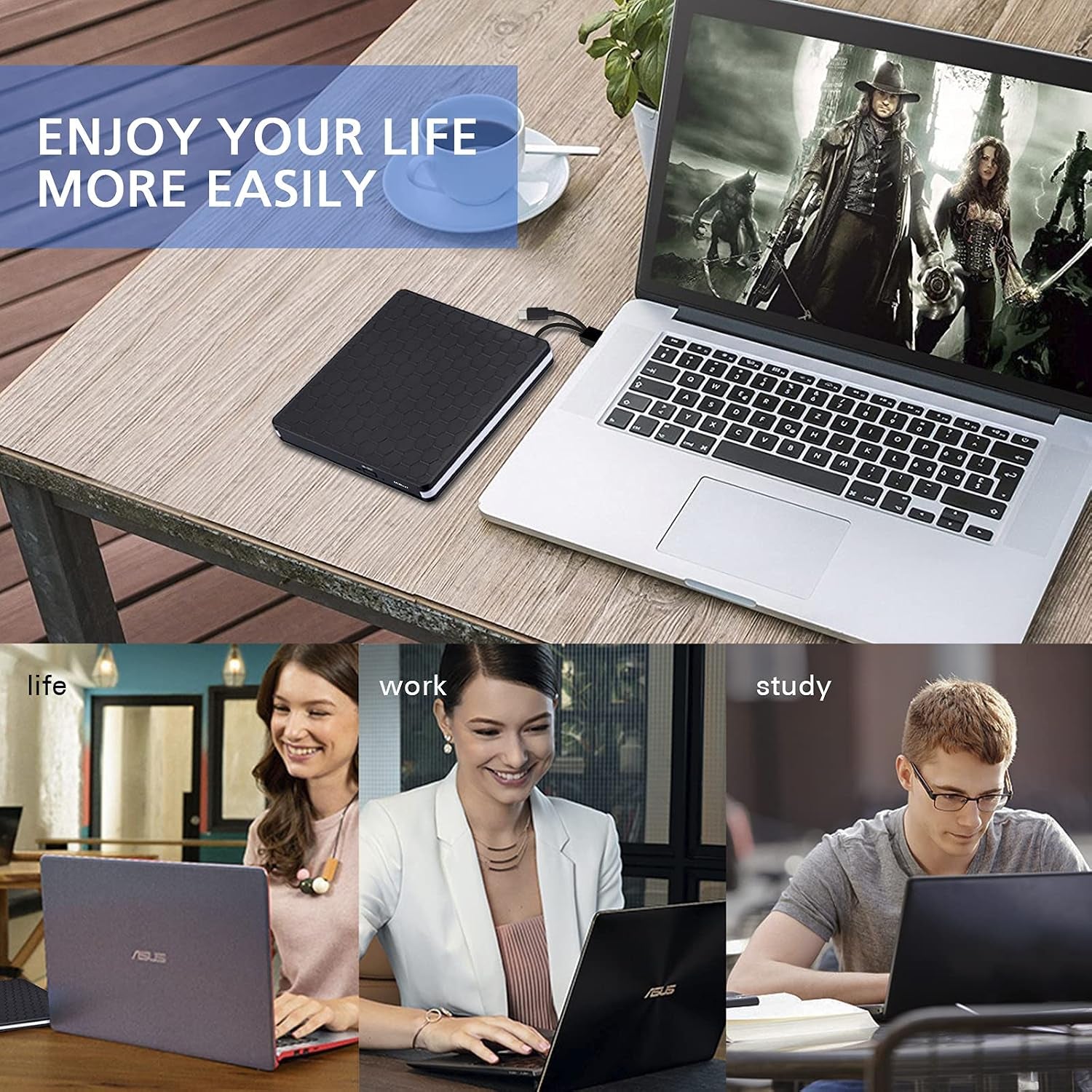 External DVD Drive,Usb 3.0 Type-C CD DVD +/-RW Optical Drive USB C Burner Slim CD/DVD ROM Rewriter Writer Reader Portable for PC Laptop Desktop Macbook Mac Windows 7/8.1/10 Linux OS Apple