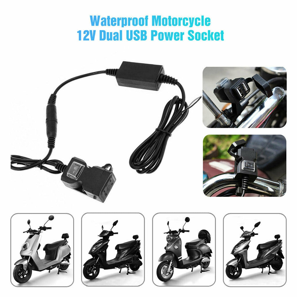 Waterproof Motorcycle Handlebar USB Port Phone Charger Cigarettes Lighter Socket