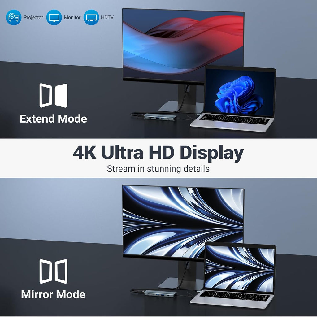 9 in 1 USB C Hub,  USB C Docking Station, 4K@30Hz HDMI, USB 3.0 X 3, USB C 3.0 Data, USB 2.0, 100W Power Delivery, SD/TF Card Reader, Compatible with Laptop and Other Type C Devices