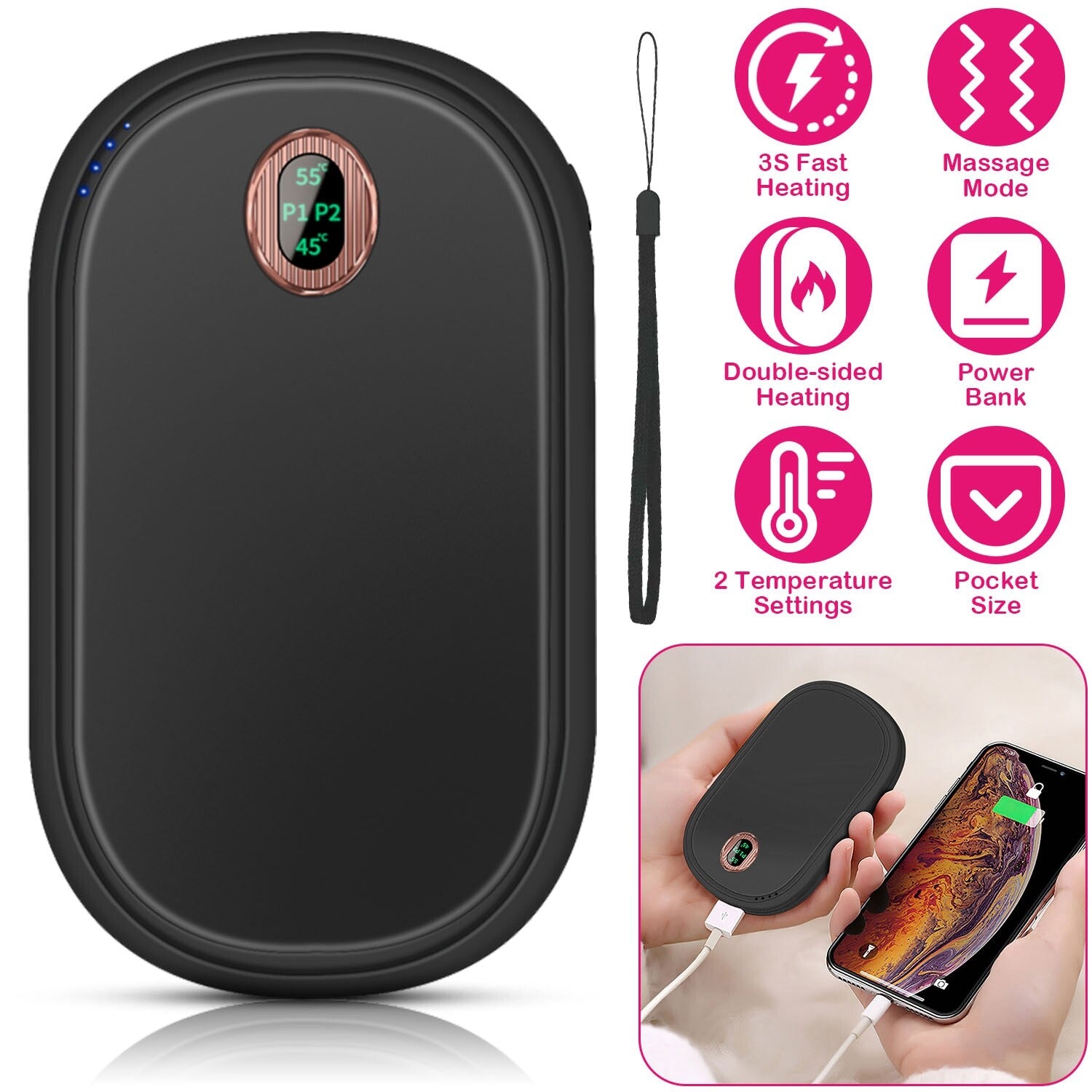 10000Mah Rechargeable Hand Warmer USB Power Bank Electric Heater Pocket Warmers