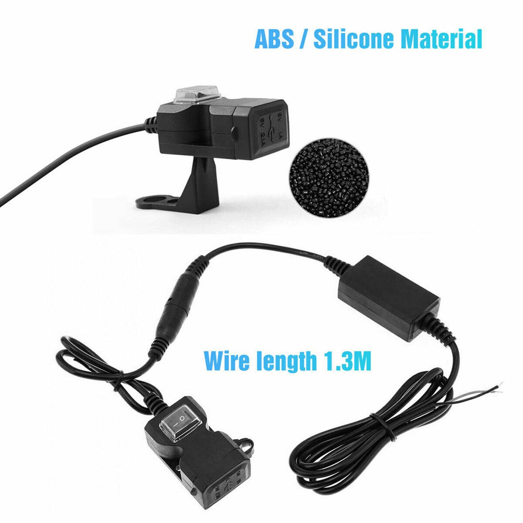 Waterproof Motorcycle Handlebar USB Port Phone Charger Cigarettes Lighter Socket