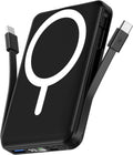 for Magsafe Battery Pack, 10000Mah Magnetic Power Bank Built-In Double USB C Cables 20W PD Fast Charging LED Display Wireless Portable Charger for Iphone 17/16/15/14/13/12 Series-Black
