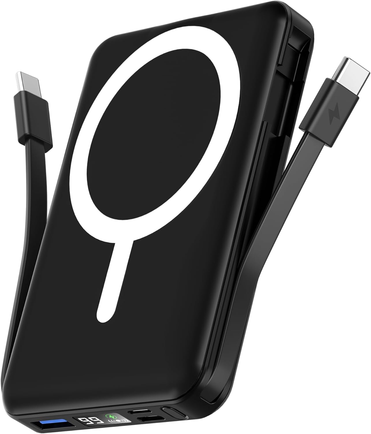 for Magsafe Battery Pack, 10000Mah Magnetic Power Bank Built-In Double USB C Cables 20W PD Fast Charging LED Display Wireless Portable Charger for Iphone 17/16/15/14/13/12 Series-Black