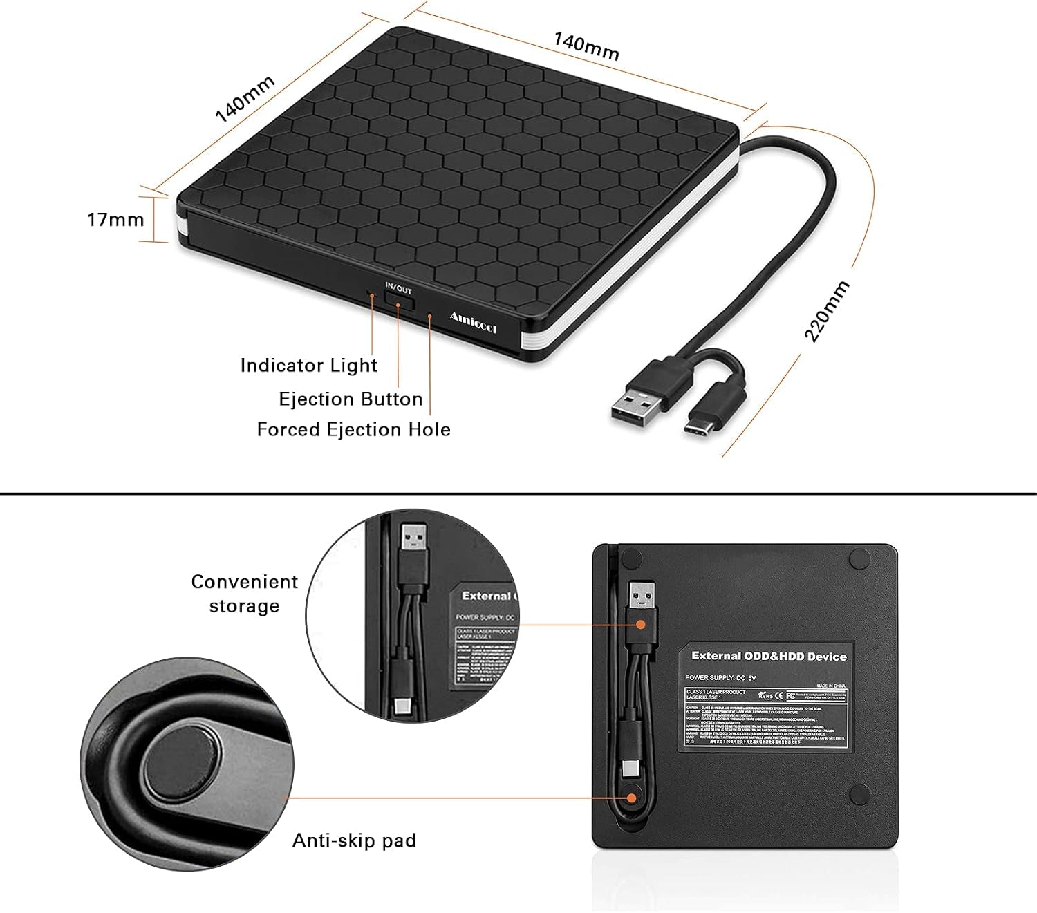 External DVD Drive,Usb 3.0 Type-C CD DVD +/-RW Optical Drive USB C Burner Slim CD/DVD ROM Rewriter Writer Reader Portable for PC Laptop Desktop Macbook Mac Windows 7/8.1/10 Linux OS Apple