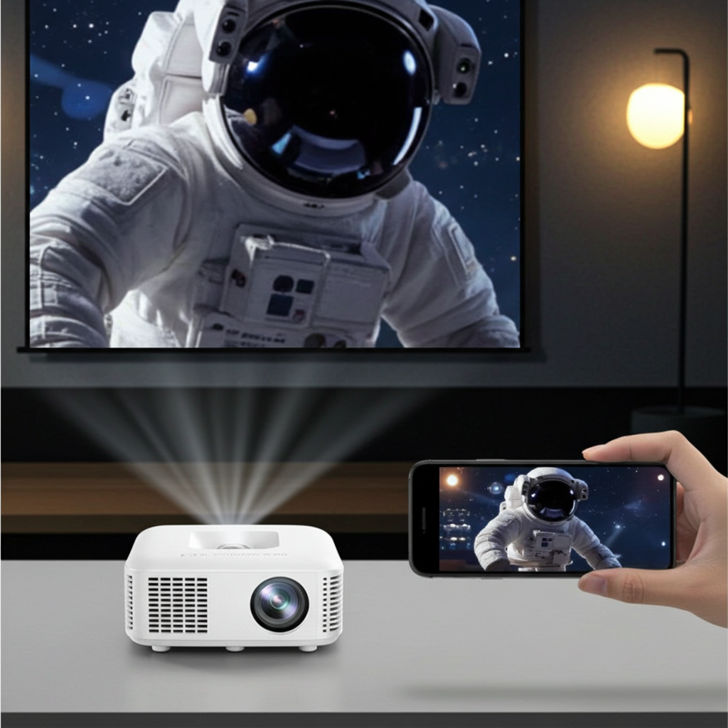 Portable Mini Home Projector – Auto Focus & 180° Projection