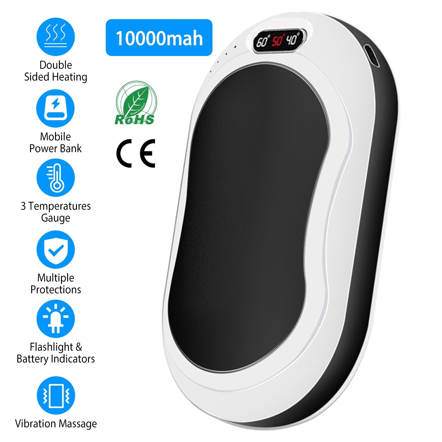 10000Mah Rechargeable Hand Warmer USB Power Bank Electric Heater Pocket Warmers
