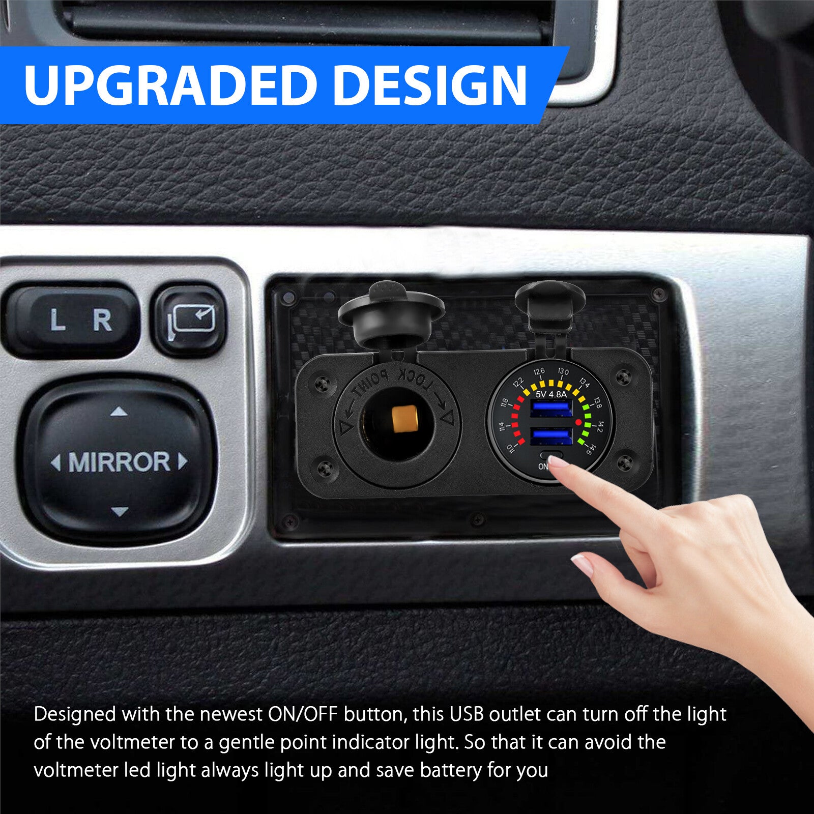 12V/24V Dual USB Car Fast Charger Socket Power Outlet Voltmeter Boat Marine RV