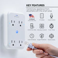 Merkury Innovations Smart 4-Outlet Wall Extender, 15A 1800W, Wi-Fi Enabled, Works with Alexa & Google Assistant – White