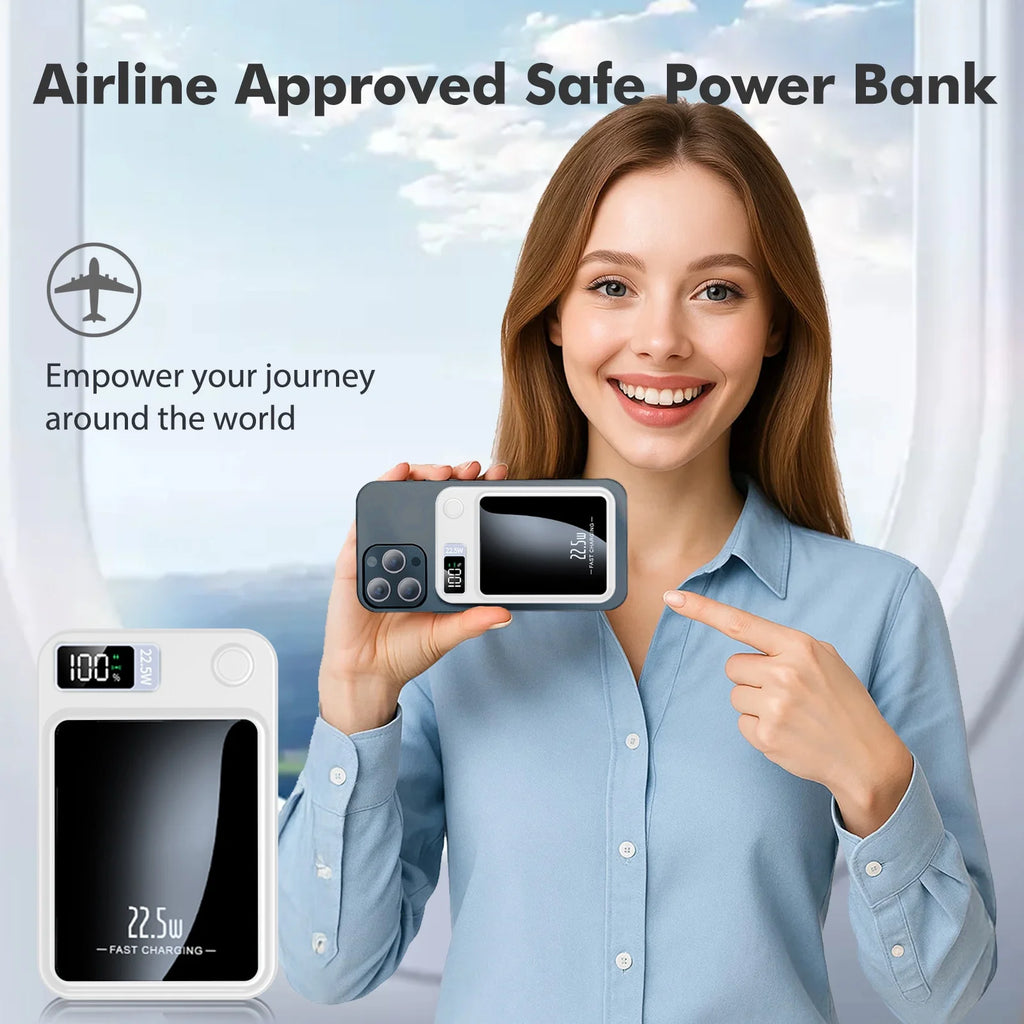 Power Bank,10000Mah Wireless Portable Charger with LED Power Display,22.5W Magnetic Power Bank Compatible with Iphone 8 and above Series,White