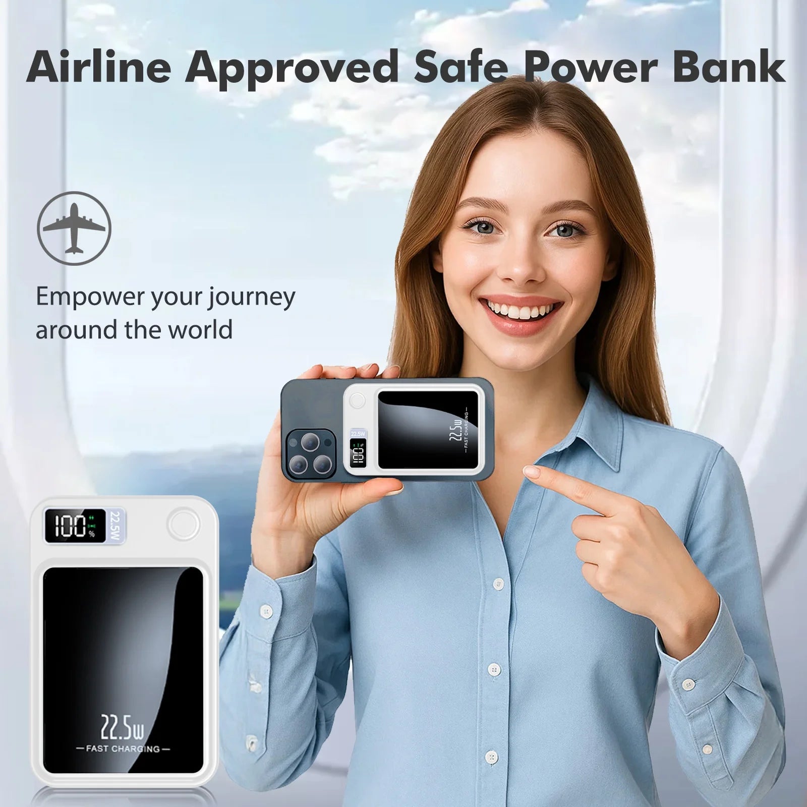 Power Bank,10000Mah Wireless Portable Charger with LED Power Display,22.5W Magnetic Power Bank Compatible with Iphone 8 and above Series,White
