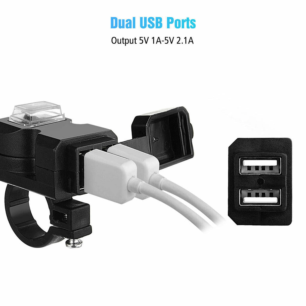 Waterproof Motorcycle Handlebar USB Port Phone Charger Cigarettes Lighter Socket