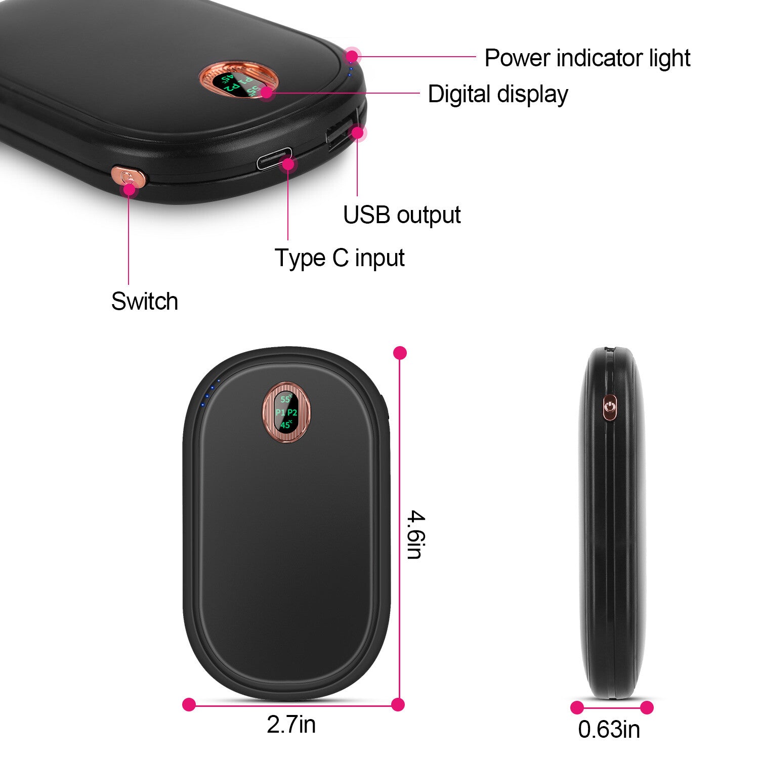 10000Mah Rechargeable Hand Warmer USB Power Bank Electric Heater Pocket Warmers