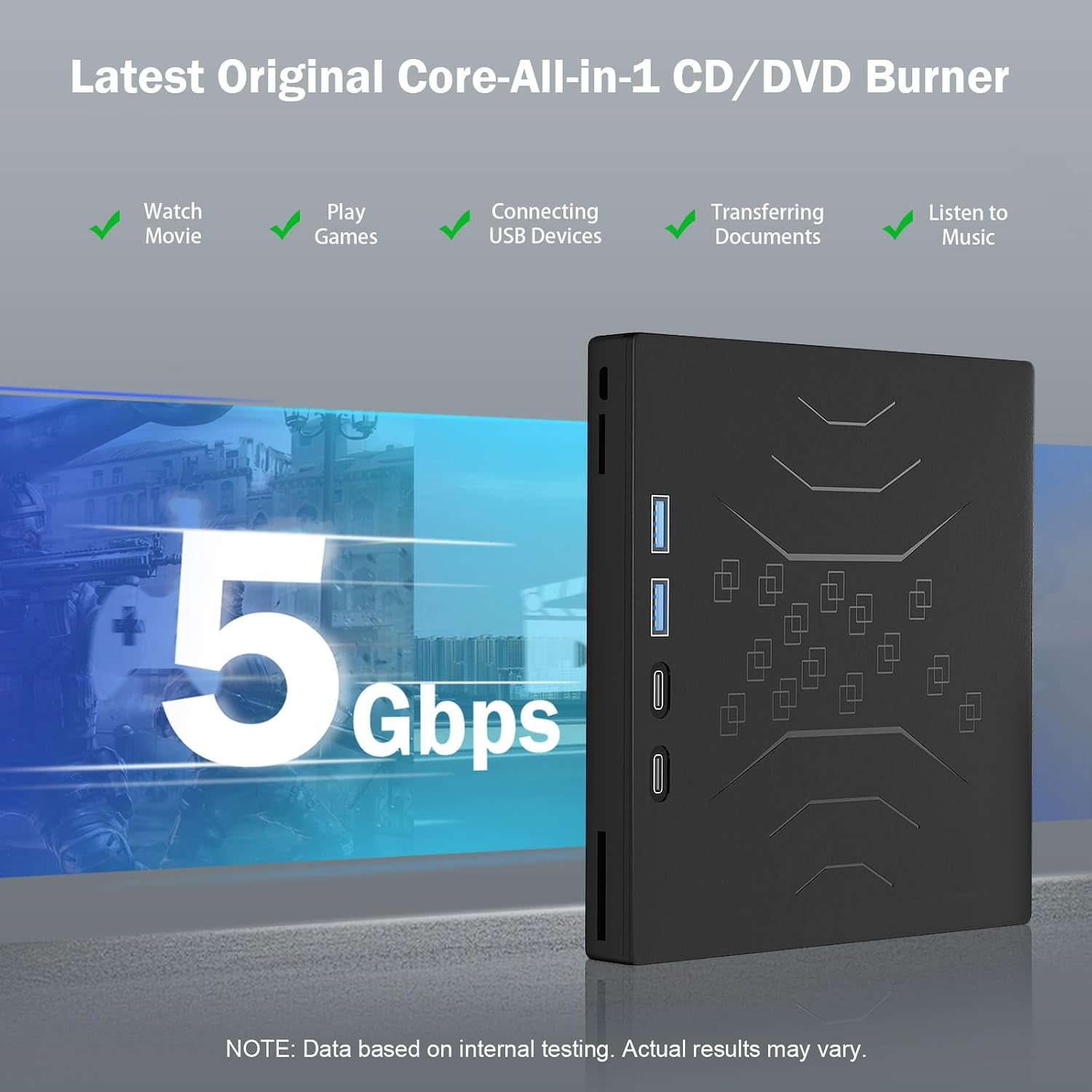 7 in 1 External CD/DVD Drive for Laptop, USB 3.0 & Type-C & 2 TF/SD | Portable CD DVD +/-RW Disk Drive, DVD Player Burner Reader Writer for Laptop Desktop PC Windows 11/10/8/7/XP Mac Linux (Bag)
