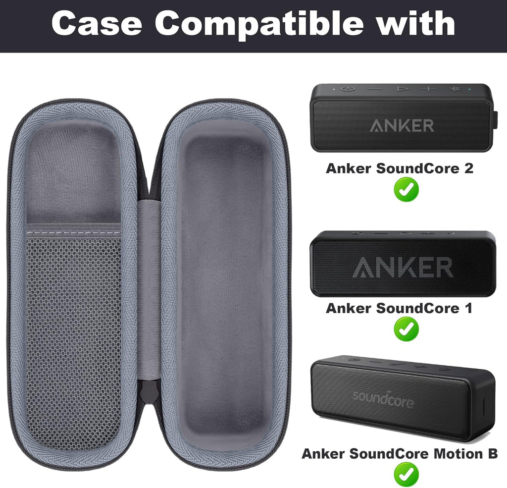 Hard Case for Anker Soundcore/2/Motion B Outdoor Speaker, Black | Space for Charging Cable, Soft Lining, Durable Zippered Shell, Mesh Pocket, Hard Protective Bag