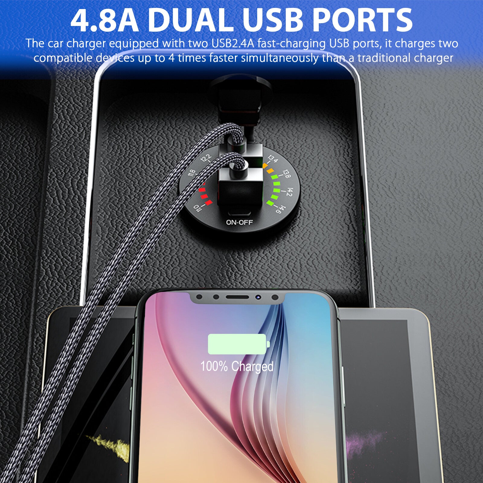 12V/24V Dual USB Car Fast Charger Socket Power Outlet Voltmeter Boat Marine RV