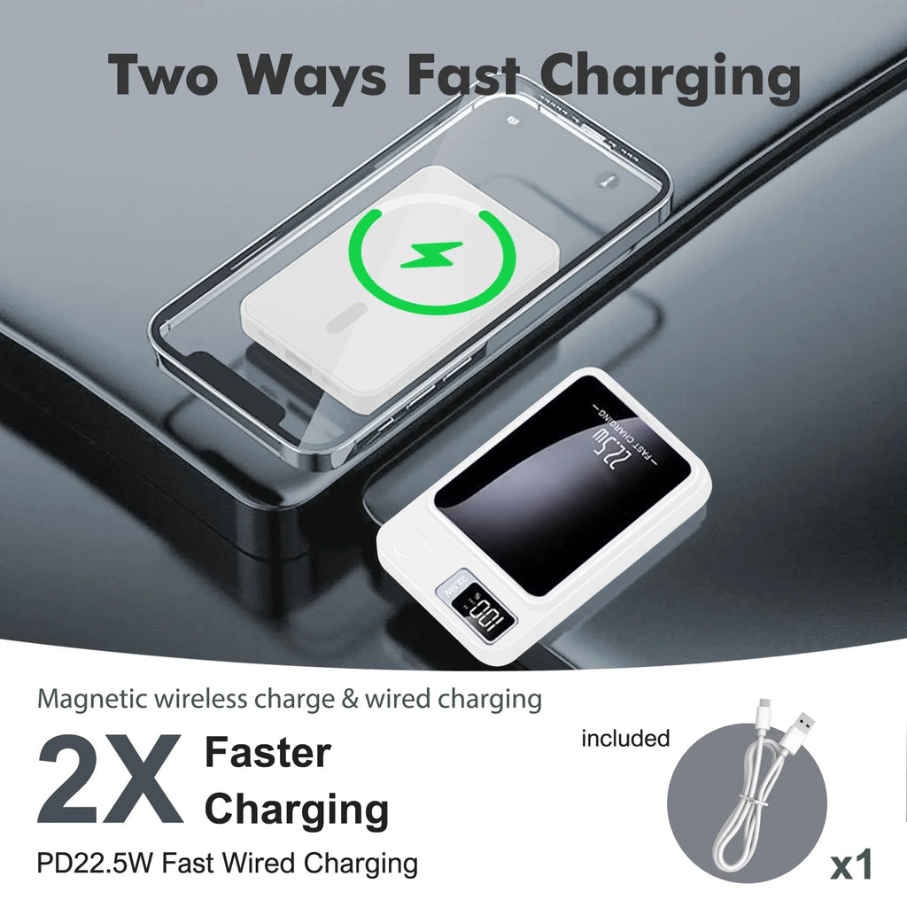 Power Bank,10000Mah Wireless Portable Charger with LED Power Display,22.5W Magnetic Power Bank Compatible with Iphone 8 and above Series,White