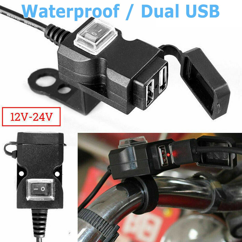 Waterproof Motorcycle Handlebar USB Port Phone Charger Cigarettes Lighter Socket