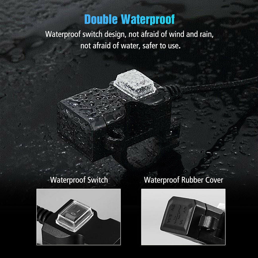 Waterproof Motorcycle Handlebar USB Port Phone Charger Cigarettes Lighter Socket