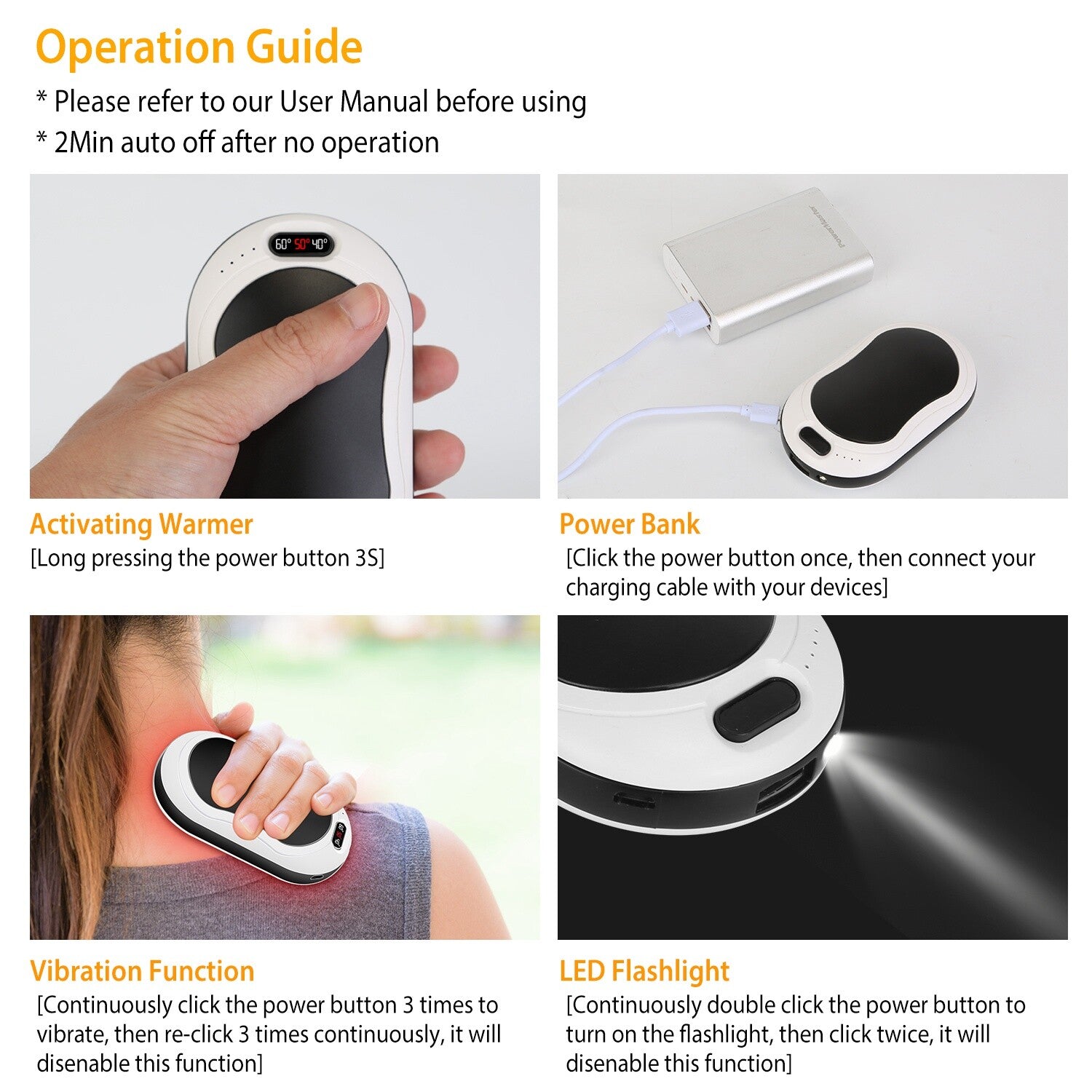 10000Mah Rechargeable Hand Warmer USB Power Bank Electric Heater Pocket Warmers