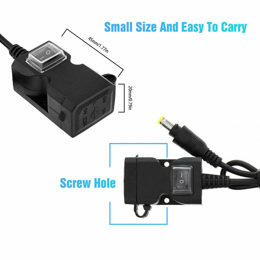 Waterproof Motorcycle Handlebar USB Port Phone Charger Cigarettes Lighter Socket