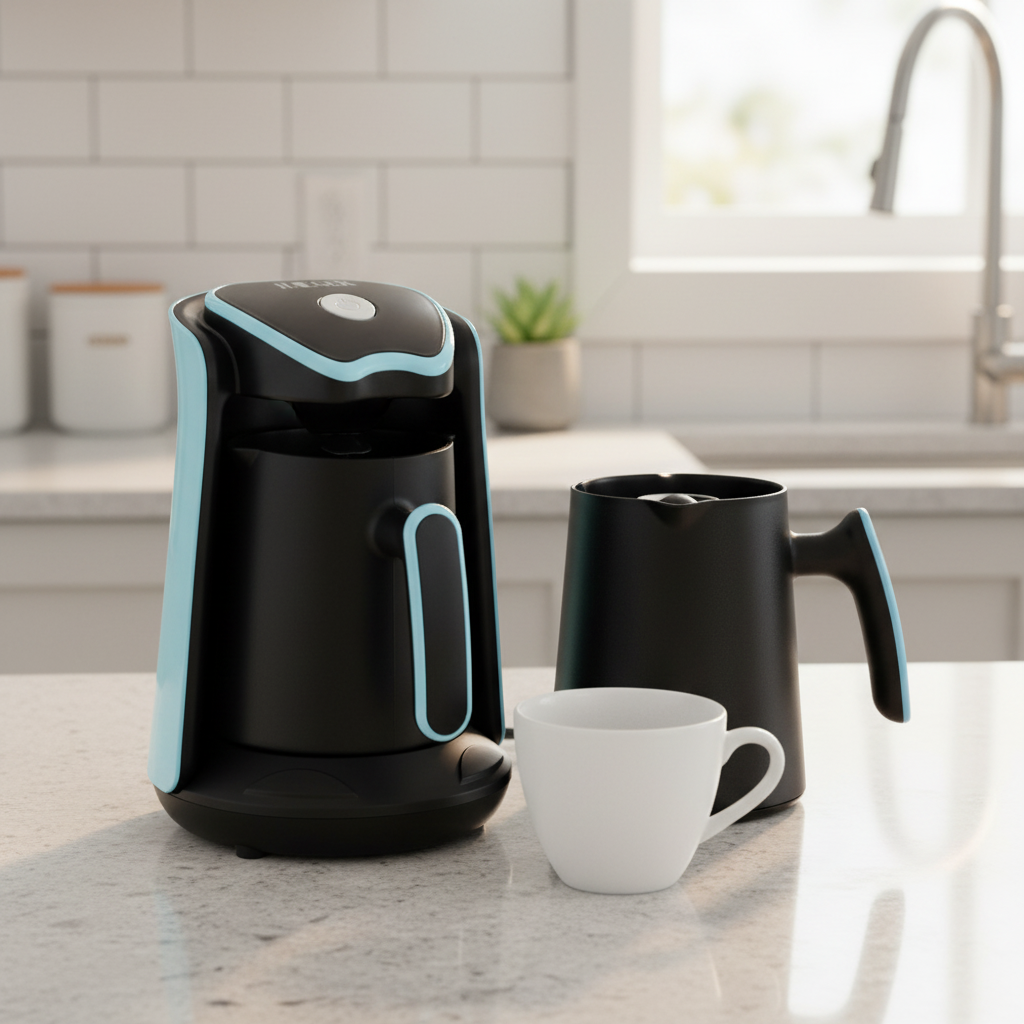 Portable electric coffee maker lifestyle kitchen counter