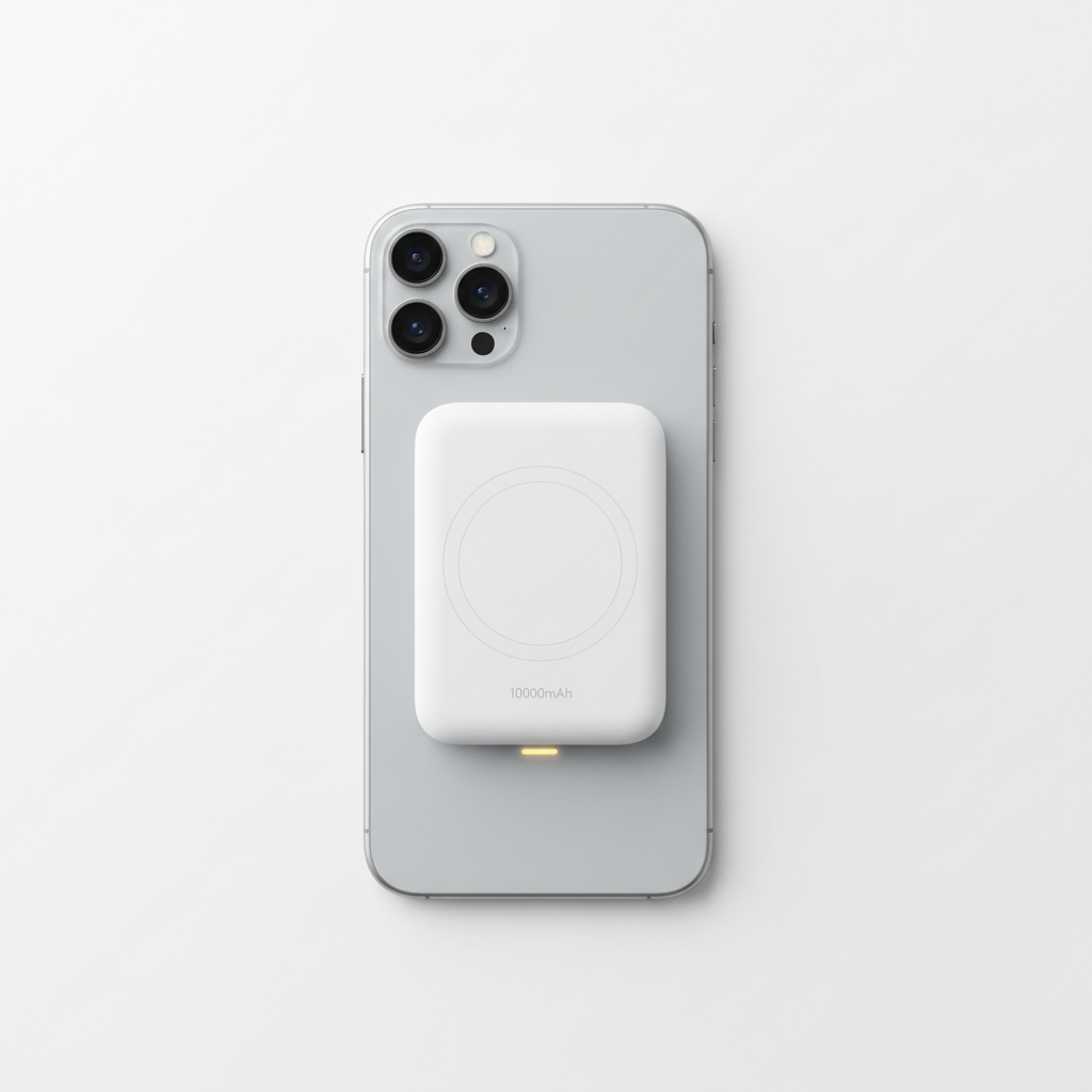 10000mAh MagSafe power bank attached to iPhone