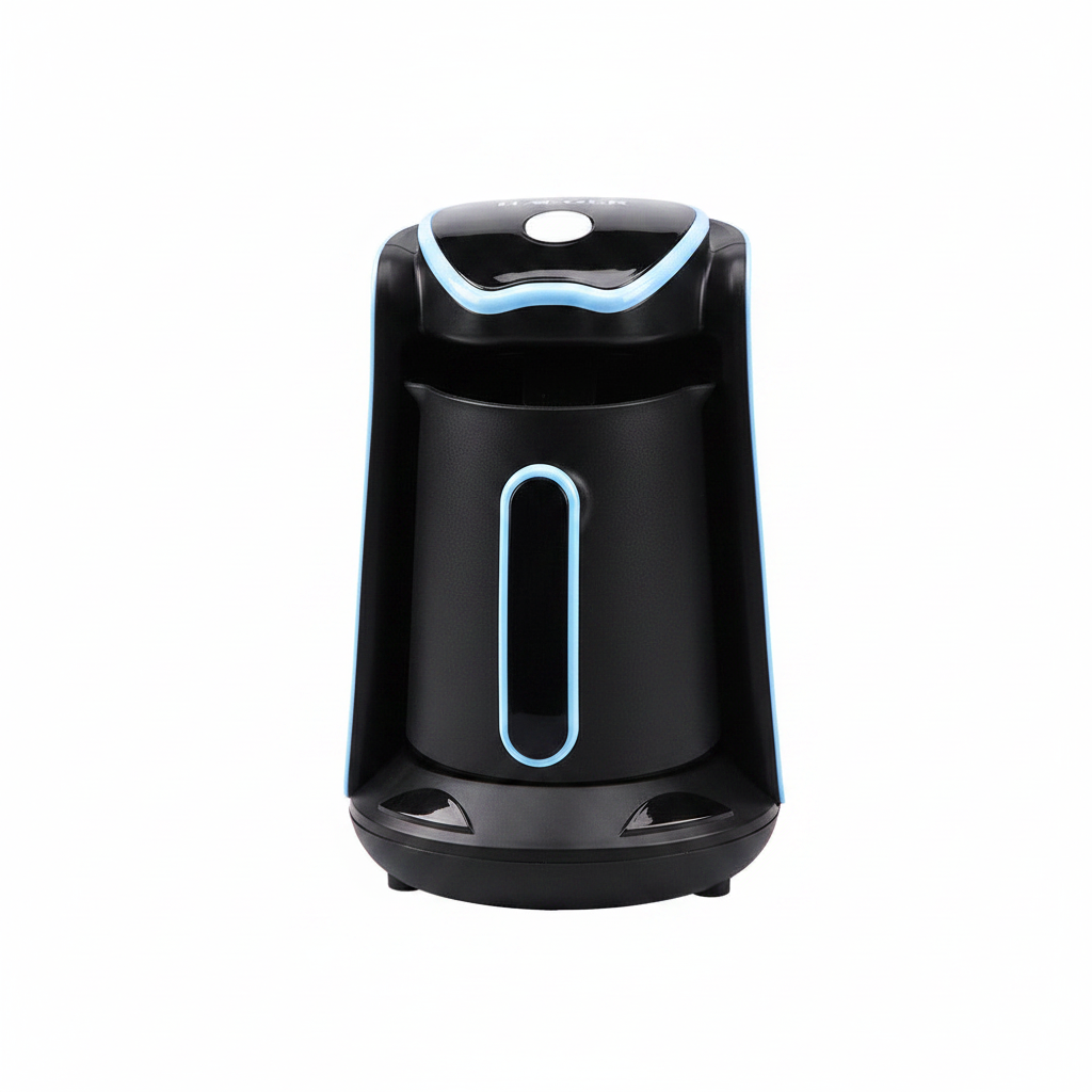 Portable electric coffee maker clean white background