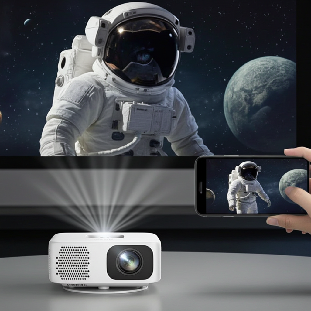 Portable Mini Home Projector – Auto Focus & 180° Projection
